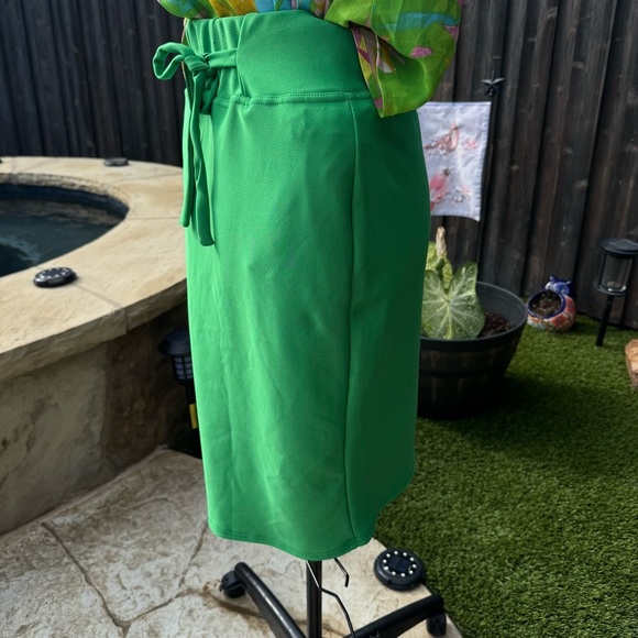 Classic Concepts Green Midi Pencil Skirt with Tie Front - Picture 5 of 9